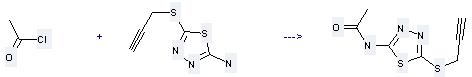 Acetamide, N-(5-(2-propynylthio)-1,3,4-thiadiazol-2-yl)- can be prepared by Acetyl chloride with 5-Prop-2-ynylsulfanyl-[1,3,4]thiadiazol-2-ylamine. 